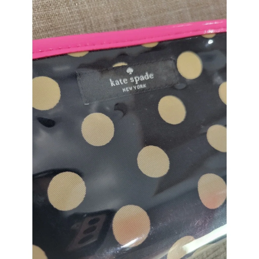 Kate Spade New York Polka Dot Cosmetic‎ Bag Black Pink Clear Pouch Makeup Case
